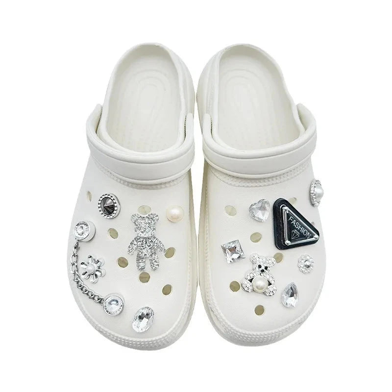 Shoe Charm for Crocs DIY Cartoon Pearl Bear Bead Chain Shoe Decorations Accessories Charms for Clogs Bogg Bag Slides Sandals Good Vibrations
