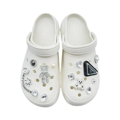 Shoe Charm for Crocs DIY Cartoon Pearl Bear Bead Chain Shoe Decorations Accessories Charms for Clogs Bogg Bag Slides Sandals Good Vibrations