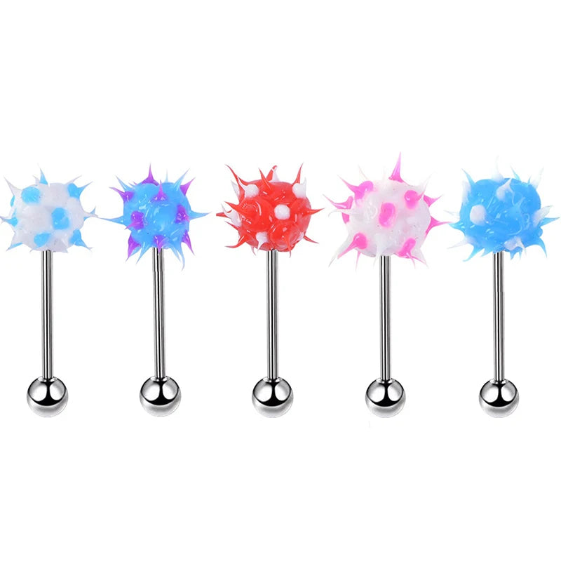 Surgical Steel Vibrating Tongue Ring Tongue Piercing Ring Colorful Rock Personality Rubber Barbell Tongue Ring Bar Body Jewelry Good Vibrations