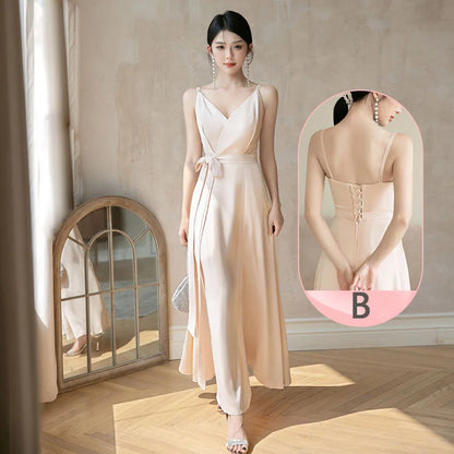 4styles Champagne Bridesmaid Dress Women's Elegant Satin Ruffles Design Off Shoulder Ankle Length Wedding Party Guest Vestido Good Vibrations