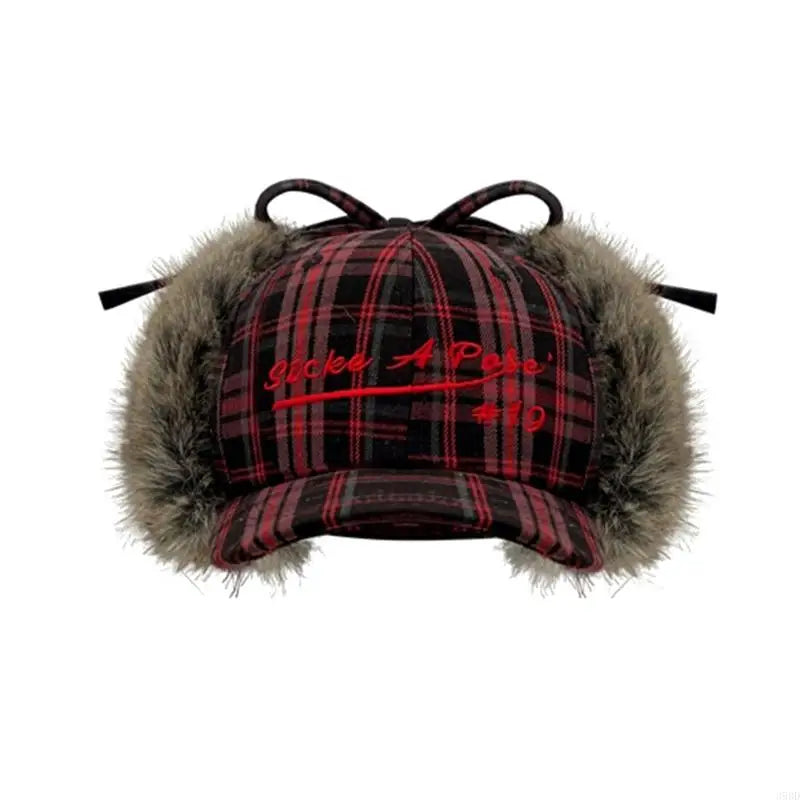 652F Women Baseball Hat 2000s Plush Earflap Fun Furry Hat for Idol Concert Shows Embroidery Caps for Adults Good Vibrations