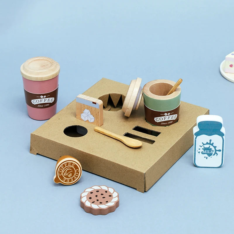 Role Pretend Play Children Simulation Creative Coffee Set Early Educational Afternoon Tea Role Playing Toys for Kids Wooden Toy Good Vibrations