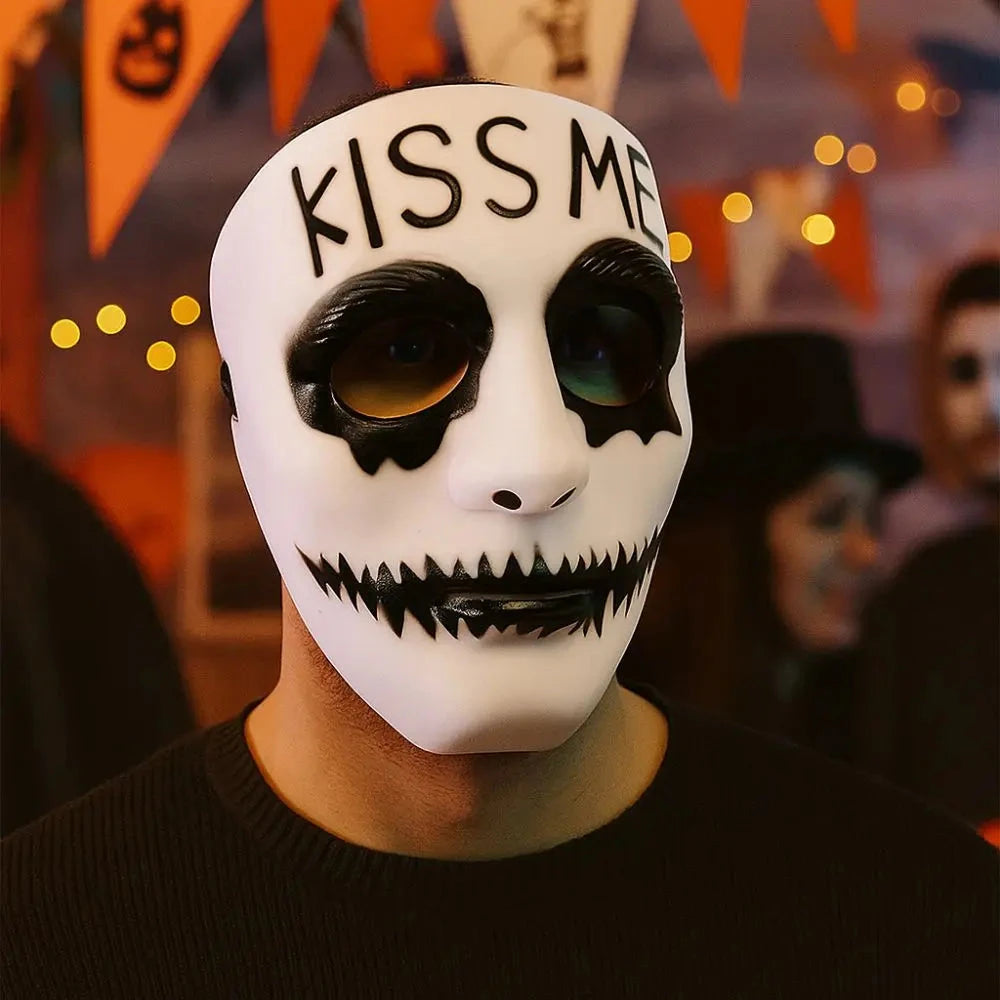 Dress Up Props White Makeup Halloween Mask Full Face Hand-painted Street Dance Mask Scary Hip Hop Mask Kids Adult Good Vibrations