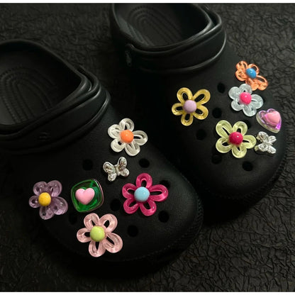 12Pcs Shoes Charms Removable Colorful Flower Shoes Accessories for Girls Summer Shoes DIY Gift Good Vibrations