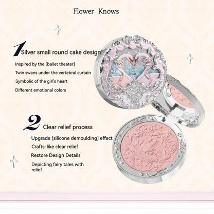 Flower Knows Swan Ballet Collection Embossed Blush Long-lasting Matte Powder Cheek Blusher Natural Brightening Cosmetic 5g Good Vibrations