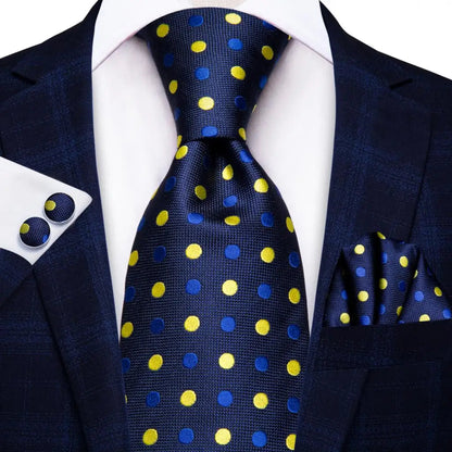Hi-Tie Navy Blue Solid Paisley Silk Wedding Tie For Men Hanky Cufflink Mens Necktie Set Business Party New Design Dropshipping Good Vibrations