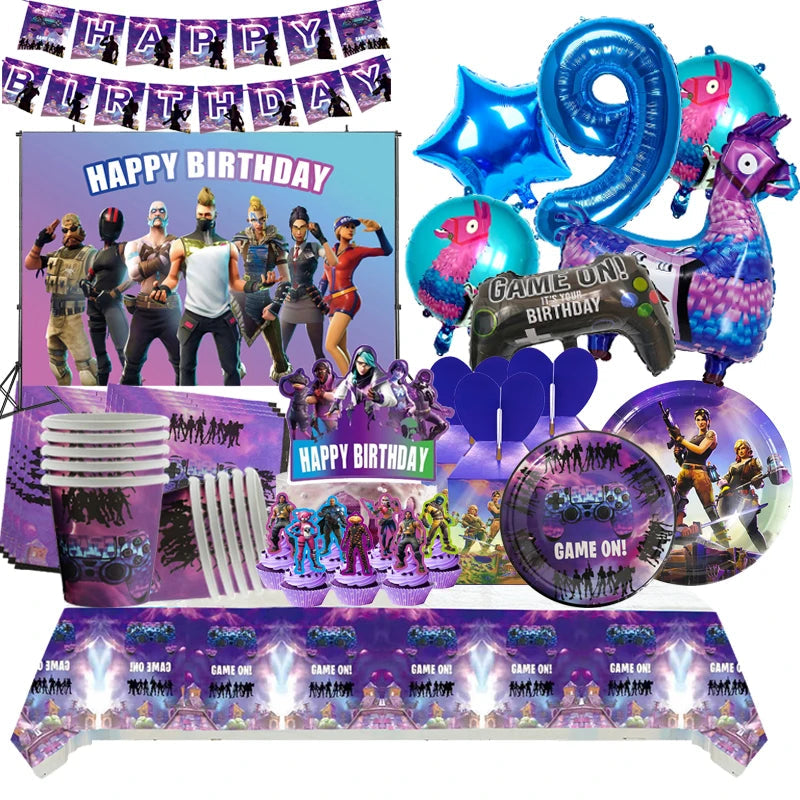 Video Game Fortnitions Birthday Party Decoration Cartoon Alpaca Llama Plate Tablecloth Baby Shower Kids Favors Party Supplies Good Vibrations