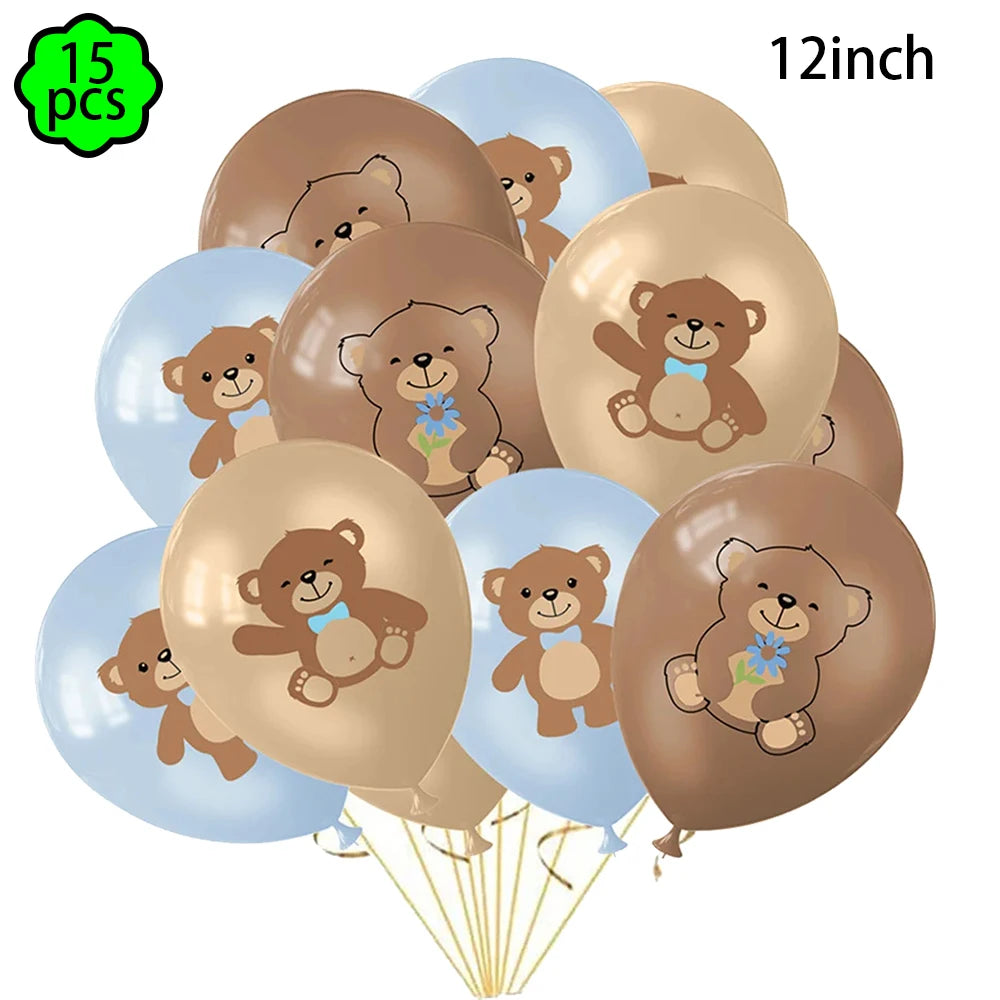 Baby shower Teddy Bear Birthday Party Plates Cup Tableware Kids 1st Birthday Party Decor Teddy Bear Balloon Birthday Party decor