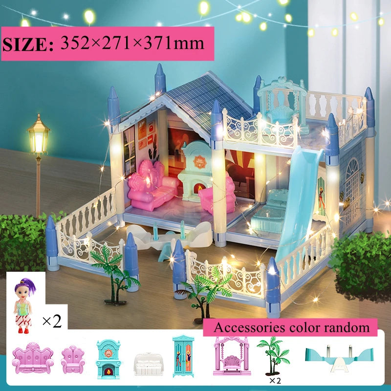 Doll Houses 3D Assembled DIY Miniatures Dollhouse Accessories Villa Princess Castle with LED Light Girl Birthday Gift Toy House Good Vibrations