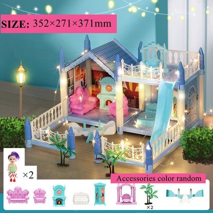 Doll Houses 3D Assembled DIY Miniatures Dollhouse Accessories Villa Princess Castle with LED Light Girl Birthday Gift Toy House Good Vibrations