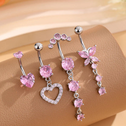 3-5pcs/Lot Belly Button Ring Sets Heart Butterfly Flower Dangled Belly Piercing Nombril 14G Curved Navel Rings Jewelry for Women Good Vibrations Adult Super Store