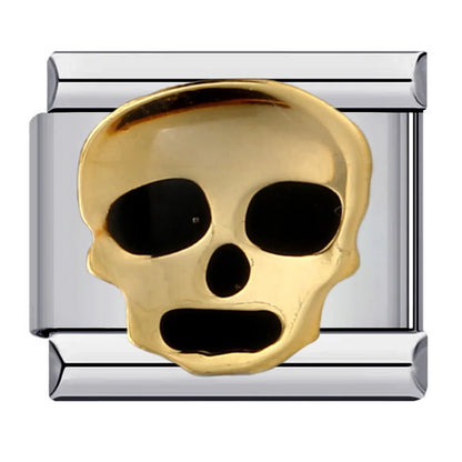 Goth Vintage Black Glaze Skull Raven Ghost Halloween Day's Charm Links Fit 9mm Bracelet Stainless Steel Making DIY Jewelry Good Vibrations