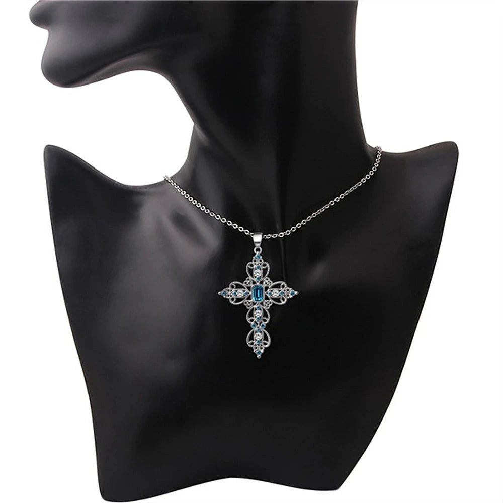 Fashion Exquisite Hollow Cross Necklace Bohemian Inlaid Rhinestones Clavicle Chain Jewelry Gifts For Women Girls Party Wearing Good Vibrations