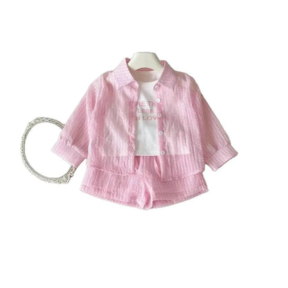 3Pcs Girls Clothing Sets Summer Cool Blouse Shirt+shorts+T-shirt Children Clothes Suits New Kids Outfits Set 2-7Yrs Good Vibrations