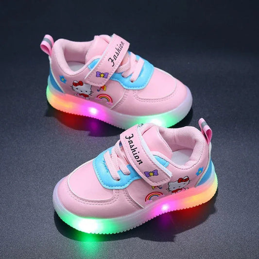 Spring Autumn Baby Girls Hello Kitty Led Light Shoes Children's Sneakers Toddler Anti-slip Walking Shoes Girls Outdoor Shoes Good Vibrations