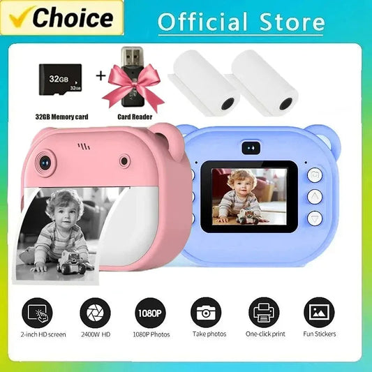 Children Digital Camera Instant Print for Kids Thermal Print Camera Instant Photo Printing Camera Video Toys+32G Memory Card Good Vibrations