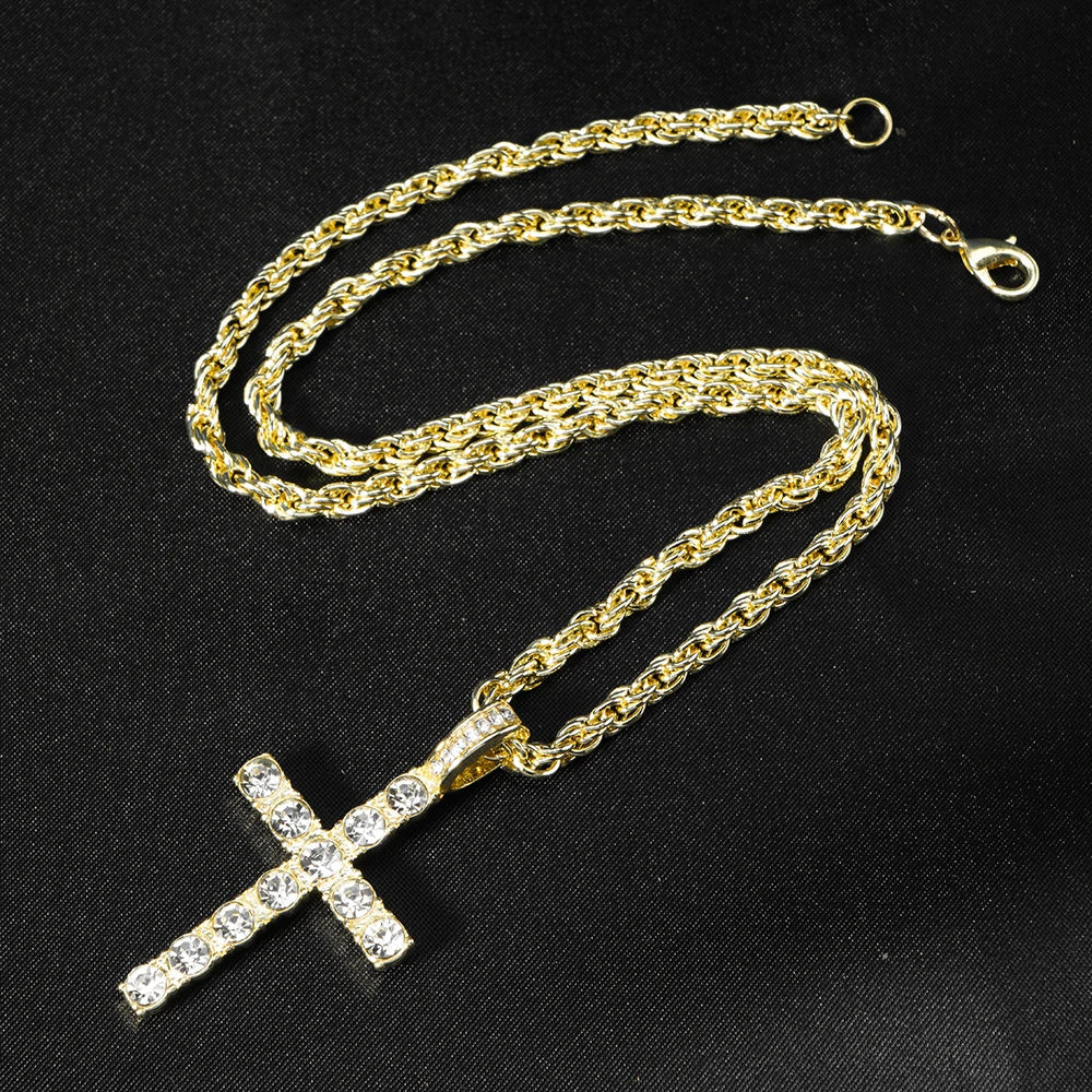 Hip Hop Iced Out Cross Pendant Necklace Strap 4mm Zircon Tennis Chain Men Women Sparkling Necklace Punk Jewelry Fashion Gift Good Vibrations
