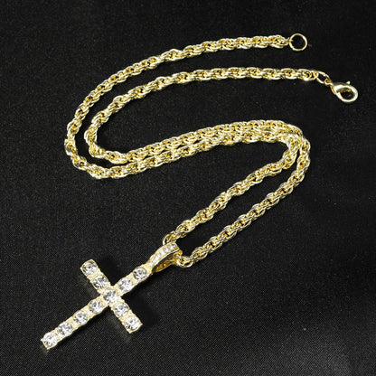 Hip Hop Iced Out Cross Pendant Necklace Strap 4mm Zircon Tennis Chain Men Women Sparkling Necklace Punk Jewelry Fashion Gift Good Vibrations
