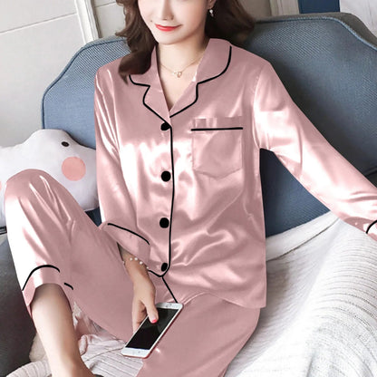 Women Pijama Sets Women Pajamas Sets Sexy Silk Polyester Female Pyjamas Home Clothing Sleepwear Long-sleeve Cardigan Set Good Vibrations