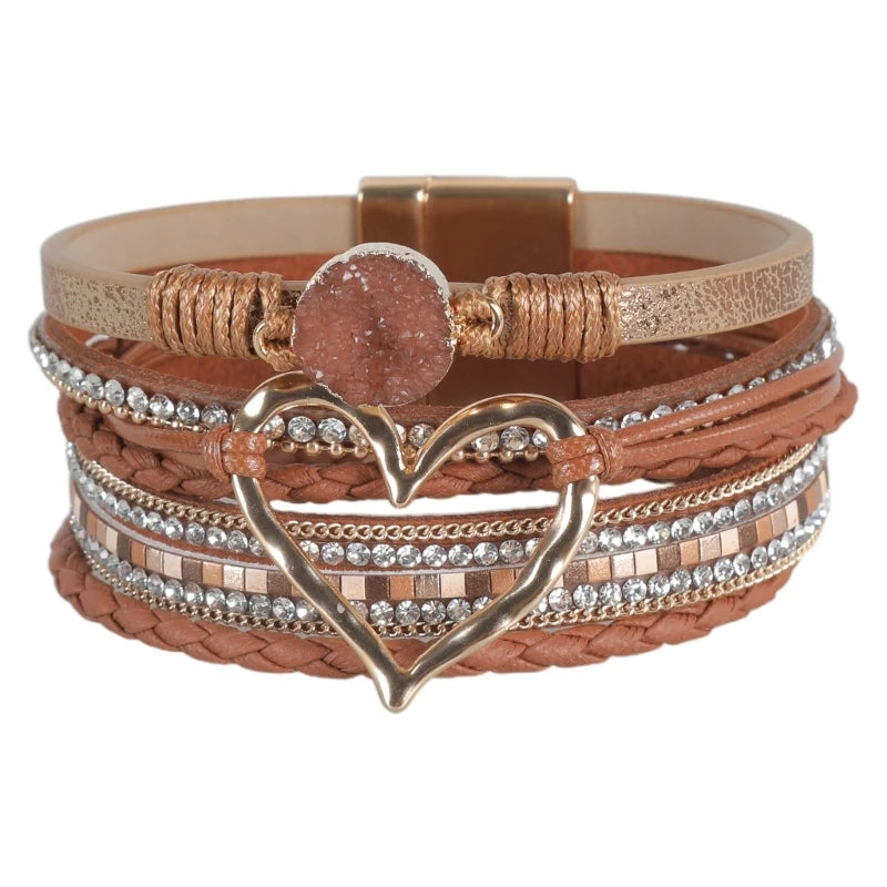 Bracelet for Women Bohomian Leather Wrap Multi-Layer Heart Bracelet Bangle Jewelry Gift Fashionable Wrist Accessory R3MC Good Vibrations