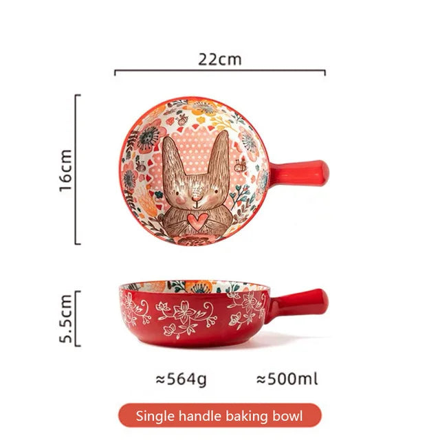 Ceramic Bakeware With Handle Forest Animals Baking Pan  Underglaze  Kitchen Tableware Salad Bowl Au Gratin Dishes Good Vibrations
