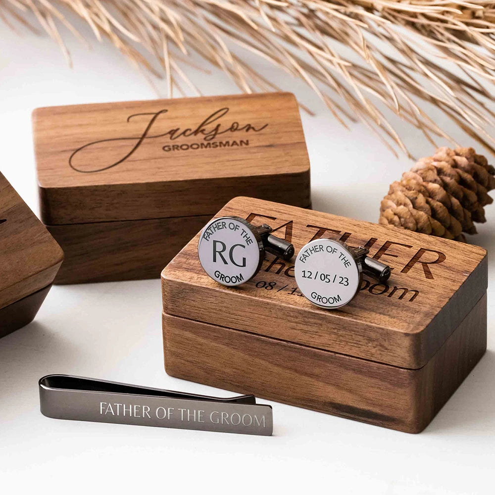 Custom Metal Cufflinks Tie Clip & Rectangle Gift Box Engraved Gift for Dad and Groomsmen Personalized Best Man Cufflinks Set Good Vibrations