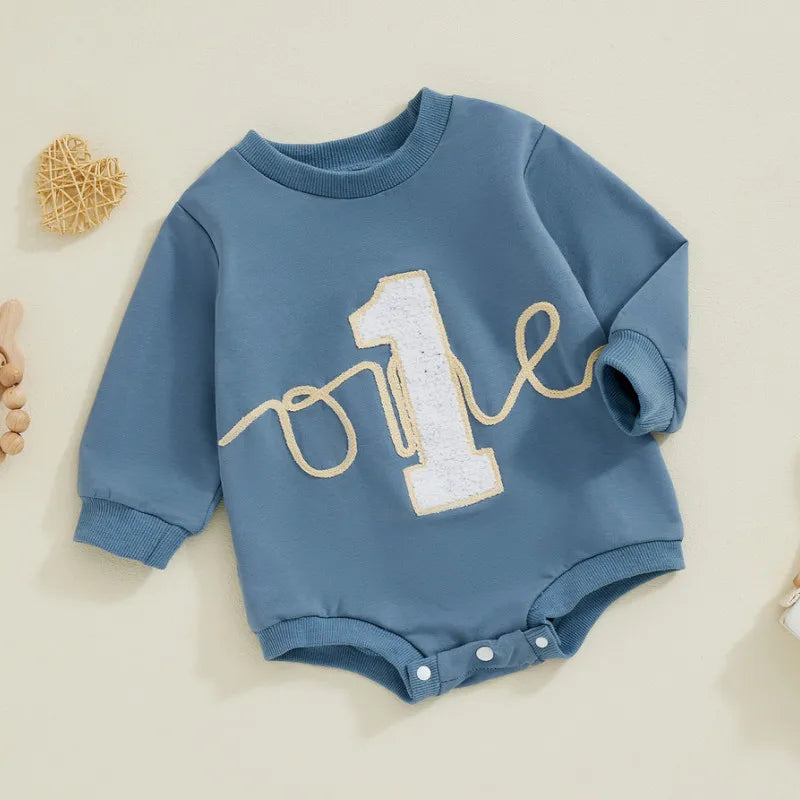 6 to 18 Months Baby First Birthday Bodysuit Spring Autumn Clothes Long Sleeve Crew Neck Letters Jumpsuit Baby Clothing Good Vibrations