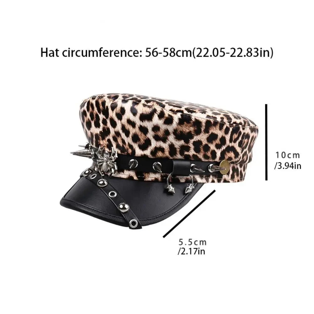 Retro Hip-hop Rivet Leopard Hat Harajuku Punk Y2k Beret Hat Gothic Silver Flat Top Cap for Girls Good Vibrations