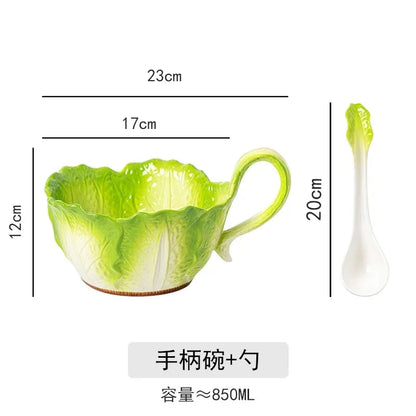 Creative Ceramic Imitation Cabbage Instant Noodle Bowl Large Soup Bowl Household Fruit Salad Bowl New Special-shaped Tableware Good Vibrations