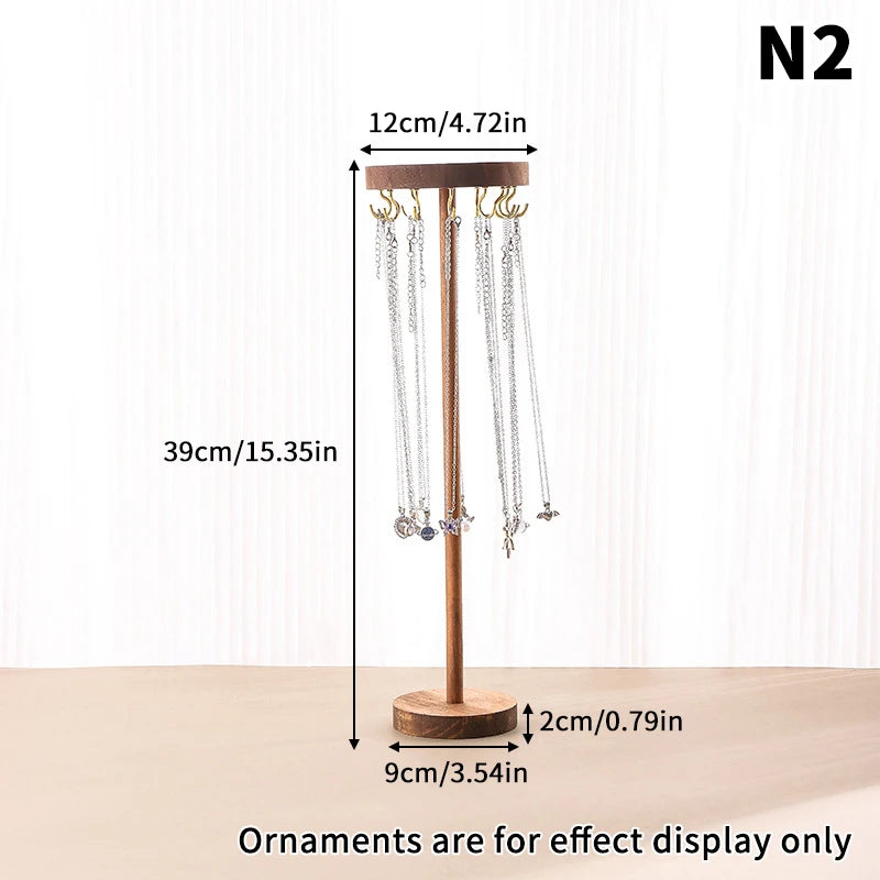 Necklace Holder Organizer Jewelry Tree Stand With 12/18 Metal Hooks Wooden Necklace Display Tower For Home Or Show Selling Use