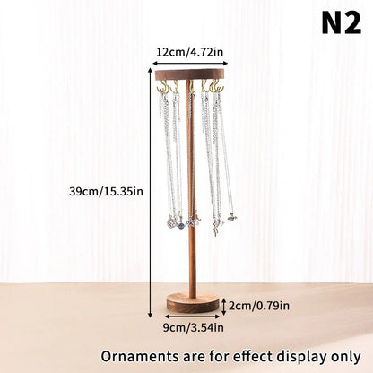 Necklace Holder Organizer Jewelry Tree Stand With 12/18 Metal Hooks Wooden Necklace Display Tower For Home Or Show Selling Use Good Vibrations