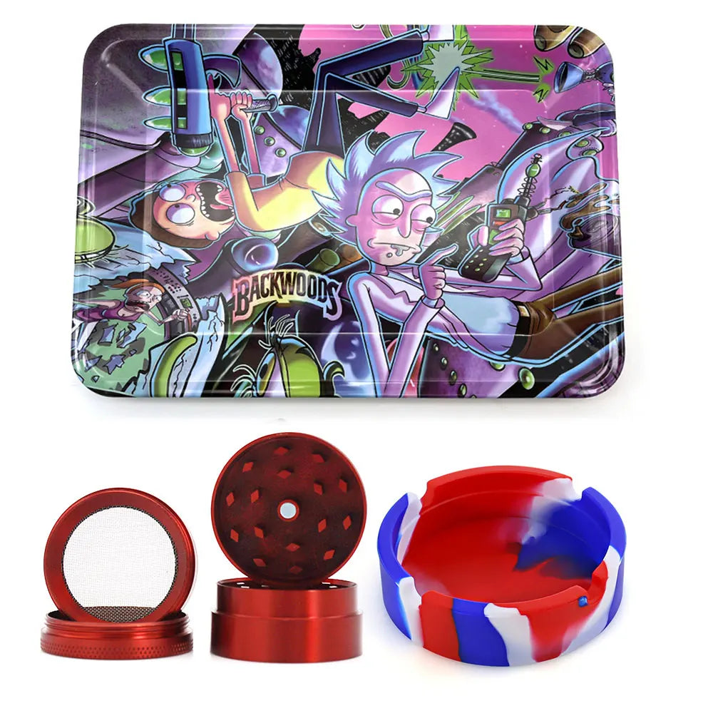 18cmx12.5cm Herb Tobacco Rolling Tray Set Silicone Ashtray Ash Tray 40mm Metal Herbal Grinder Kit Smoking Accessories Good Vibrations Adult Super Store