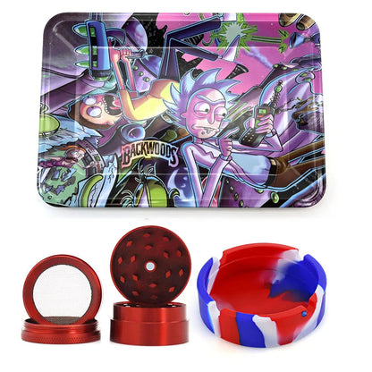 18cmx12.5cm Herb Tobacco Rolling Tray Set Silicone Ashtray Ash Tray 40mm Metal Herbal Grinder Kit Smoking Accessories Good Vibrations Adult Super Store