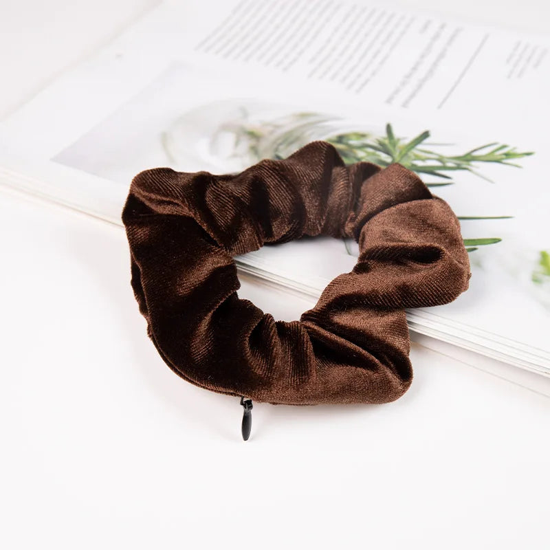 Portable ⁣Hidden Safe Sight Secret Hair Tie Storage Case Hair Scrunchie With Zipper Hide Key Cash jewelry For Travel Outdoor