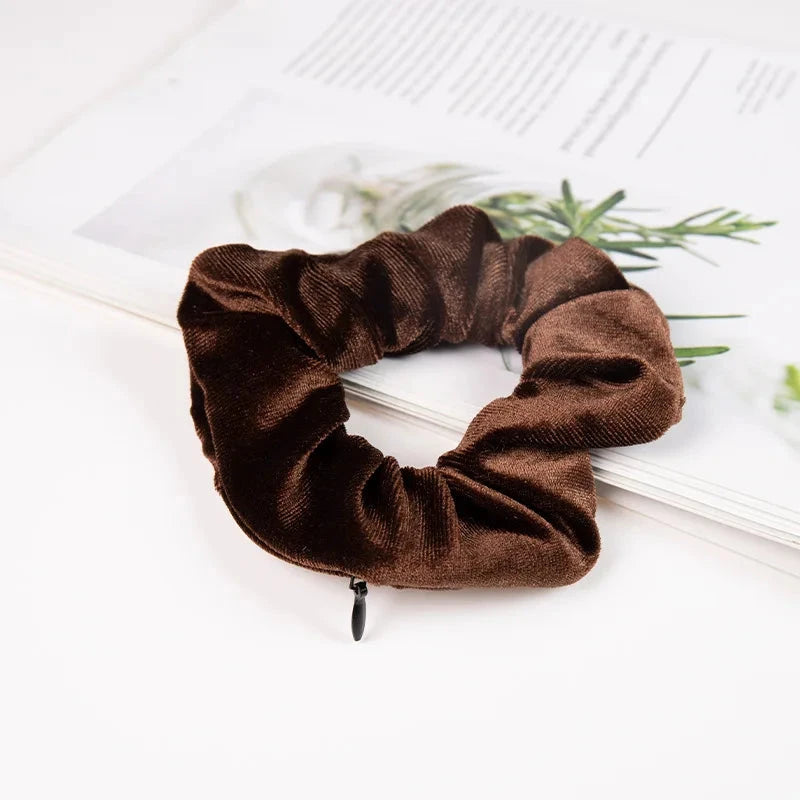 Portable ⁣Hidden Safe Sight Secret Hair Tie Storage Case Hair Scrunchie With Zipper Hide Key Cash jewelry For Travel Outdoor Good Vibrations