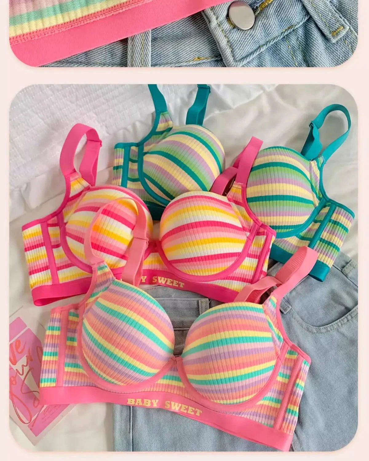 Sexy Bra for Women Tops Dopamine Rainbow Girl Seamless Bra Steel Ring Free Underwear Lingerie Bralette Good Vibrations