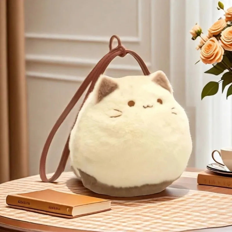 Cute Plush Cat Handbag Cute Stuffed Animal Handmade Backpack Large Capacity Shoulder Bag Good Vibrations