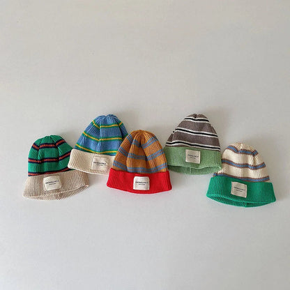 Fashion Striped Kids Knit Hat Boys Beanie Cap Girls Bonnet Cap With Label Korean Style Winter Autumn Infant Baby Accessories Good Vibrations