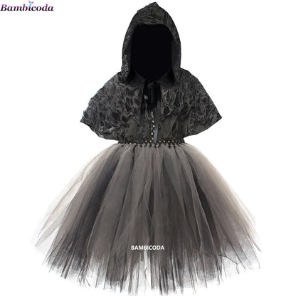 Halloween Grim Dresses Horror Death Cosplay Black Cloak Costume kids Girls Party Clothes Halloween Dress Demon Ghosts Costume Good Vibrations