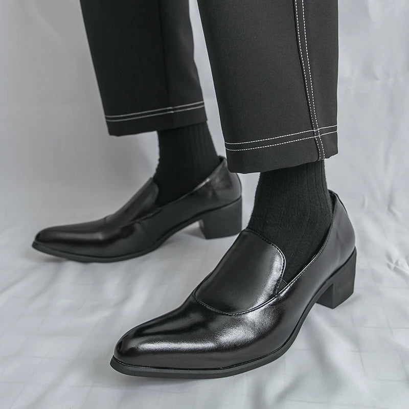 Mens Dress Shoes High Heels 5 Cm Height Luxury Genuine Leather Handmade Wedding Social Formal Shoes Male Oxford Footwear Good Vibrations