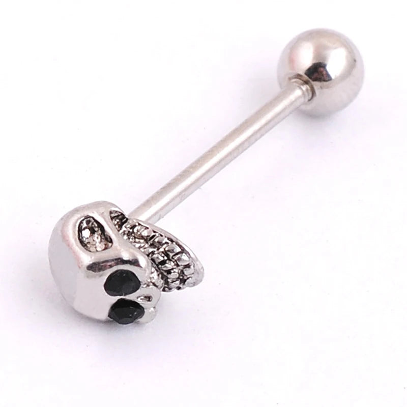 1pc Skull Tongue Piercing Stud Zircon Tongue Rings Stainless Steel Barbell Body Jewelry Good Vibrations