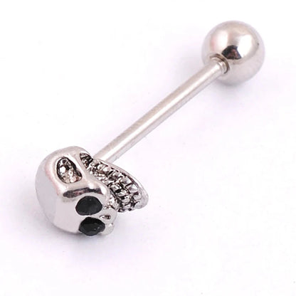1pc Skull Tongue Piercing Stud Zircon Tongue Rings Stainless Steel Barbell Body Jewelry Good Vibrations