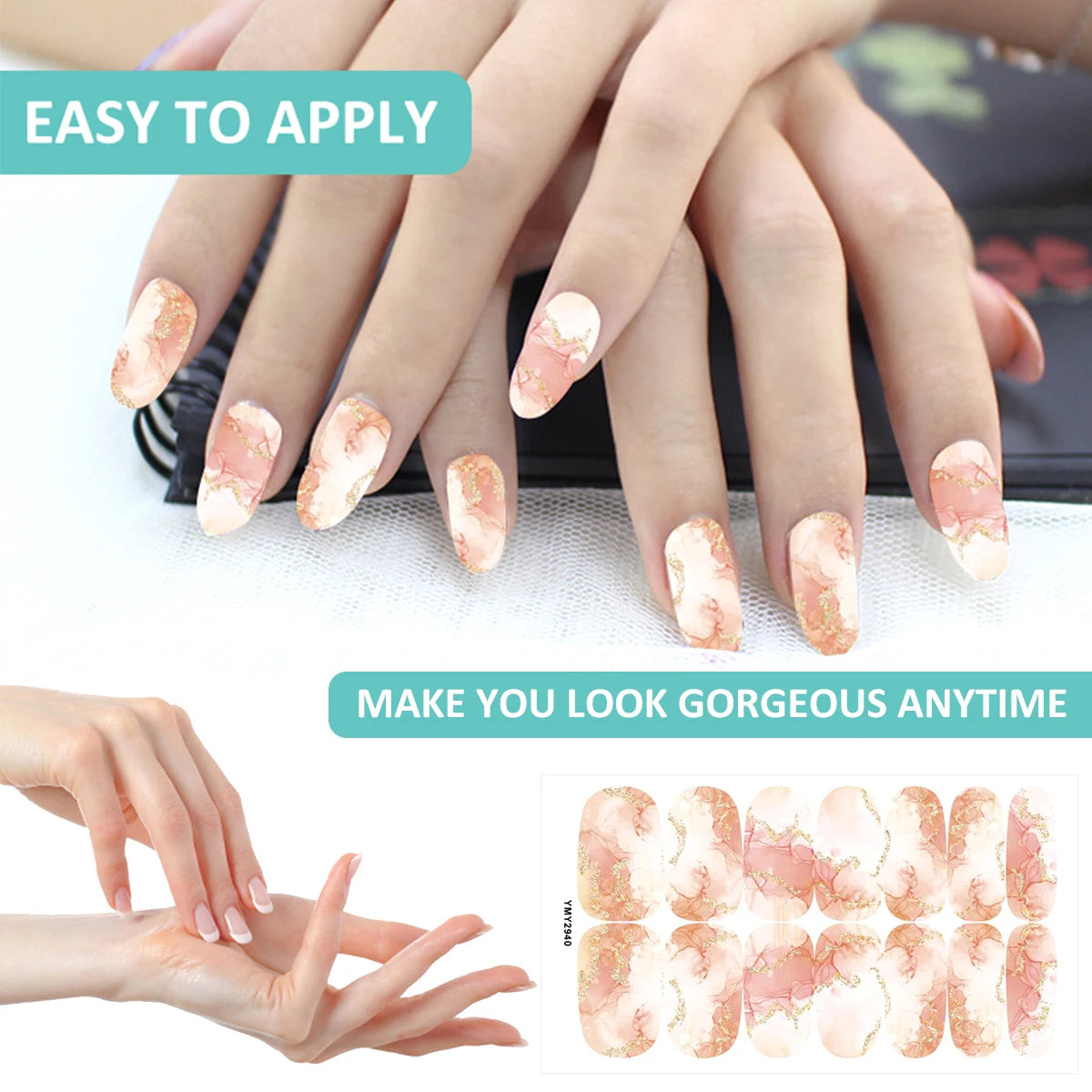10 Sheets Beautifully Nail Stickers Self-Adhesive Lasting Nail Polish Stickers DIY Nail Art Decals Colorful Nail Accessories Good Vibrations