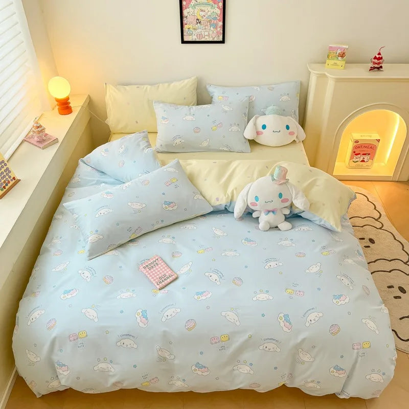 Sanrio 100% Cotton Bedding Set Cute Hello Kitty Kuromi Melody King Queen Pillowcase Bed Linens Girl Dorm Bedclothes Home Textile Good Vibrations