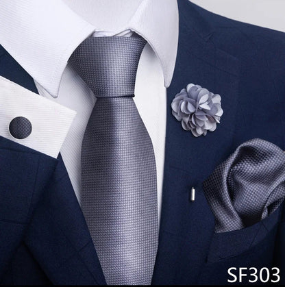 Luxury Mens Ties Floral Black Gold Ties Paisley NeckTie Pocket Square Cufflinks Brooch Set Men's Wedding Party Tie Good Vibrations