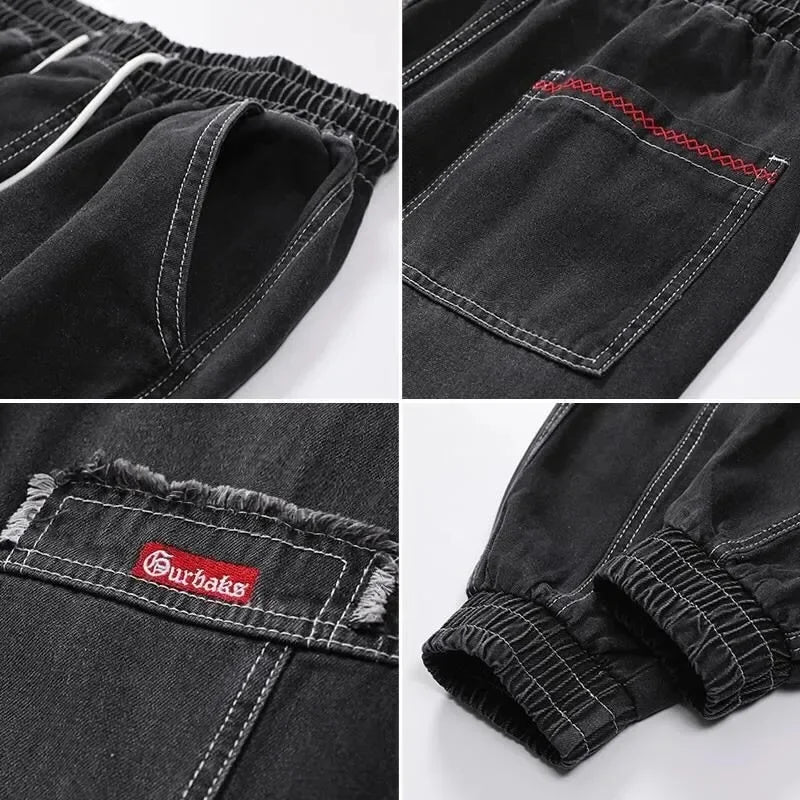 S-5XL Baggy Denim Pants for Men Autumn/winter Trendy Loose Cargo Jeans Casual Korean Slim Legged Male Hip-Hop Capri Pants Blue Good Vibrations