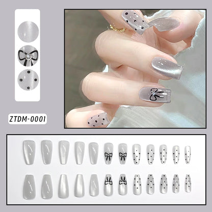 24Pcs Pink Leopard Print French Tips False Nails Short Square Head 3D Black Bowknot Fake Nails Acrylic Full Cover Press on Nails Good Vibrations