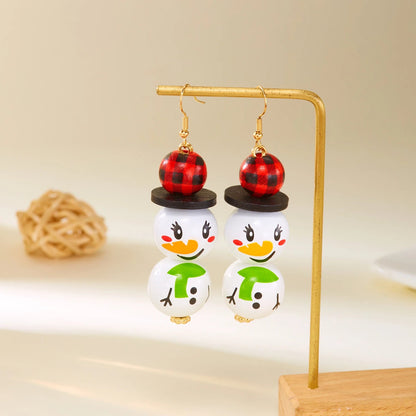 Cartoon Wooden Snowman Dangle Earrings For Women Wear A Hat Cute Santa Claus Wood Beads Earring Christmas Party New Year Gifts Good Vibrations