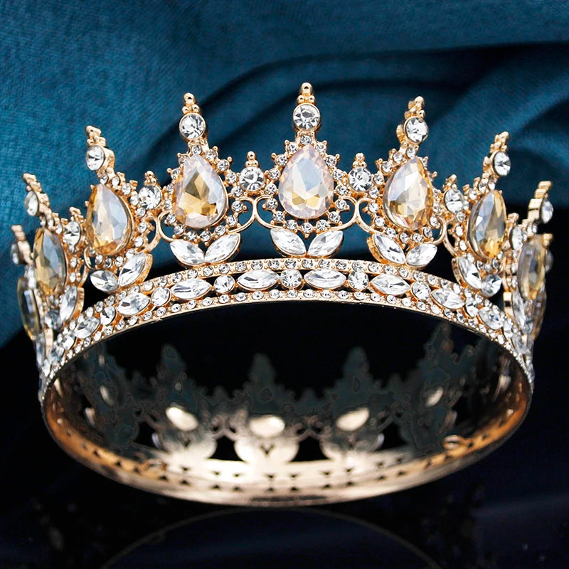 Queen King Wedding Crown Round Tiaras and Crowns Bride Diadem Birthday Party Cake Topper Jewelry Hair Accessory Good Vibrations