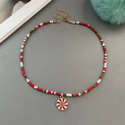 Christmas Necklaces for Women Girls Handmade Rice Beads X'mas Tree Santa Claus Snowman Gift Necklace Pendant New Year Jewelry Good Vibrations